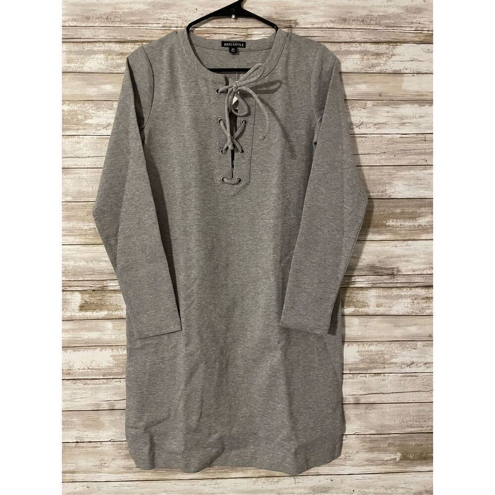 J. Crew Mercantile Gray Lace Up Jersey Knit Dress NWT Size XS Pullover S…